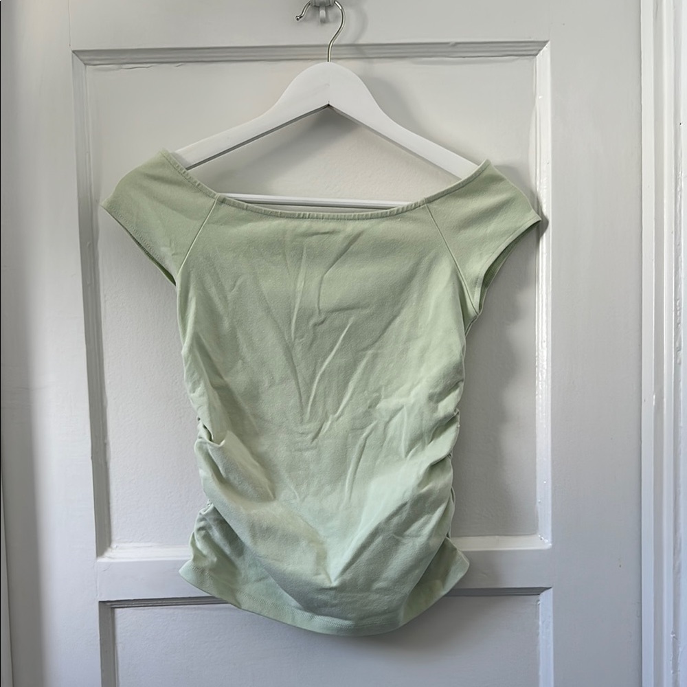 Darling Light Mint Green Ruched Cap Sleeve Blouse